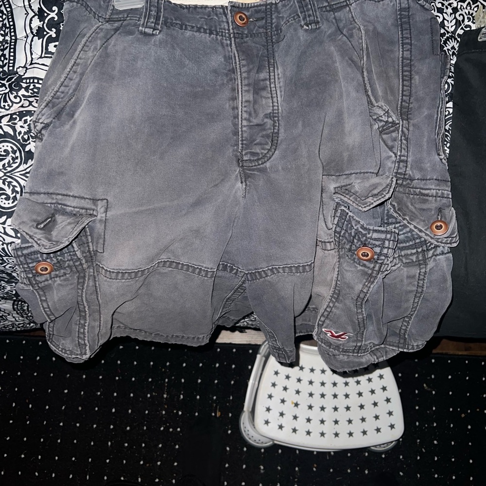 Hollister Charcoal Cargo Shorts with Button Details